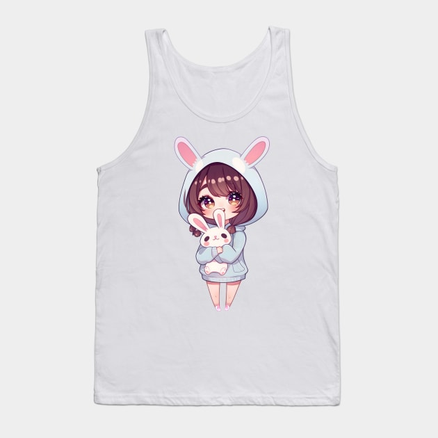 Cute Anime Girl With Bunny Tank Top by Daytone